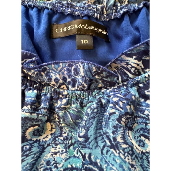 Chris McLaughlin Blue Paisley Off-Shoulder Smocked Midi Dress Size 10 - Picture 4 of 4